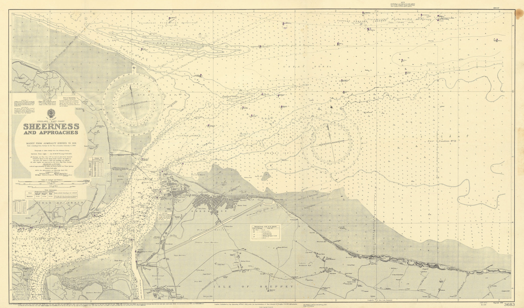 Sheerness & approaches. Medway Kent. ADMIRALTY sea chart 1930 (1948 ...