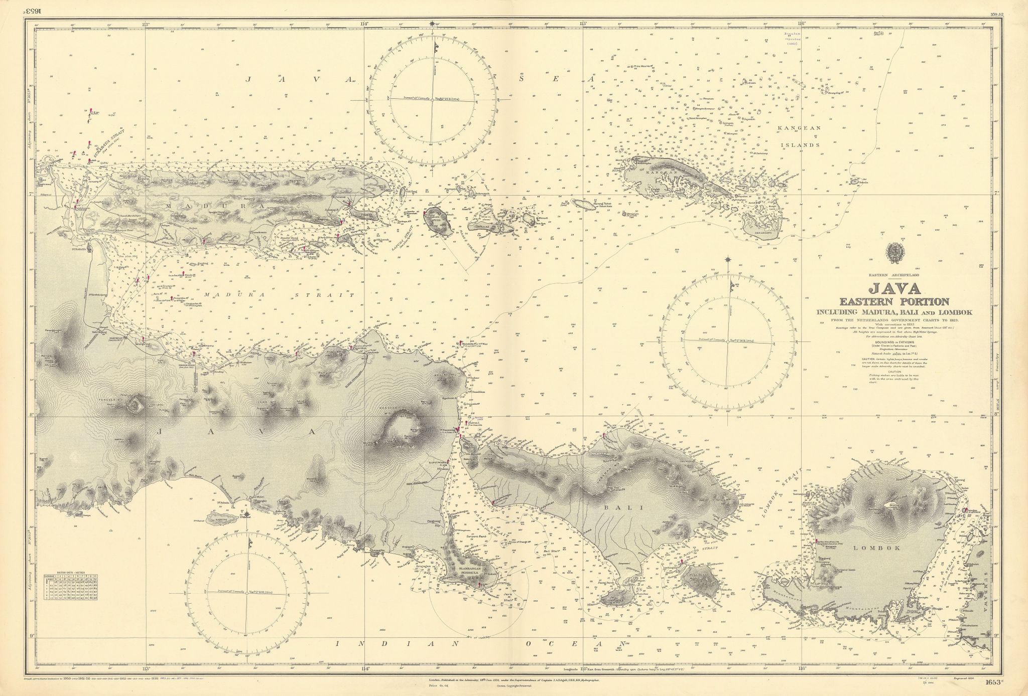 Associate Product Eastern Java Madura Bali Lombok. Indonesia. ADMIRALTY sea chart 1934 (1954) map