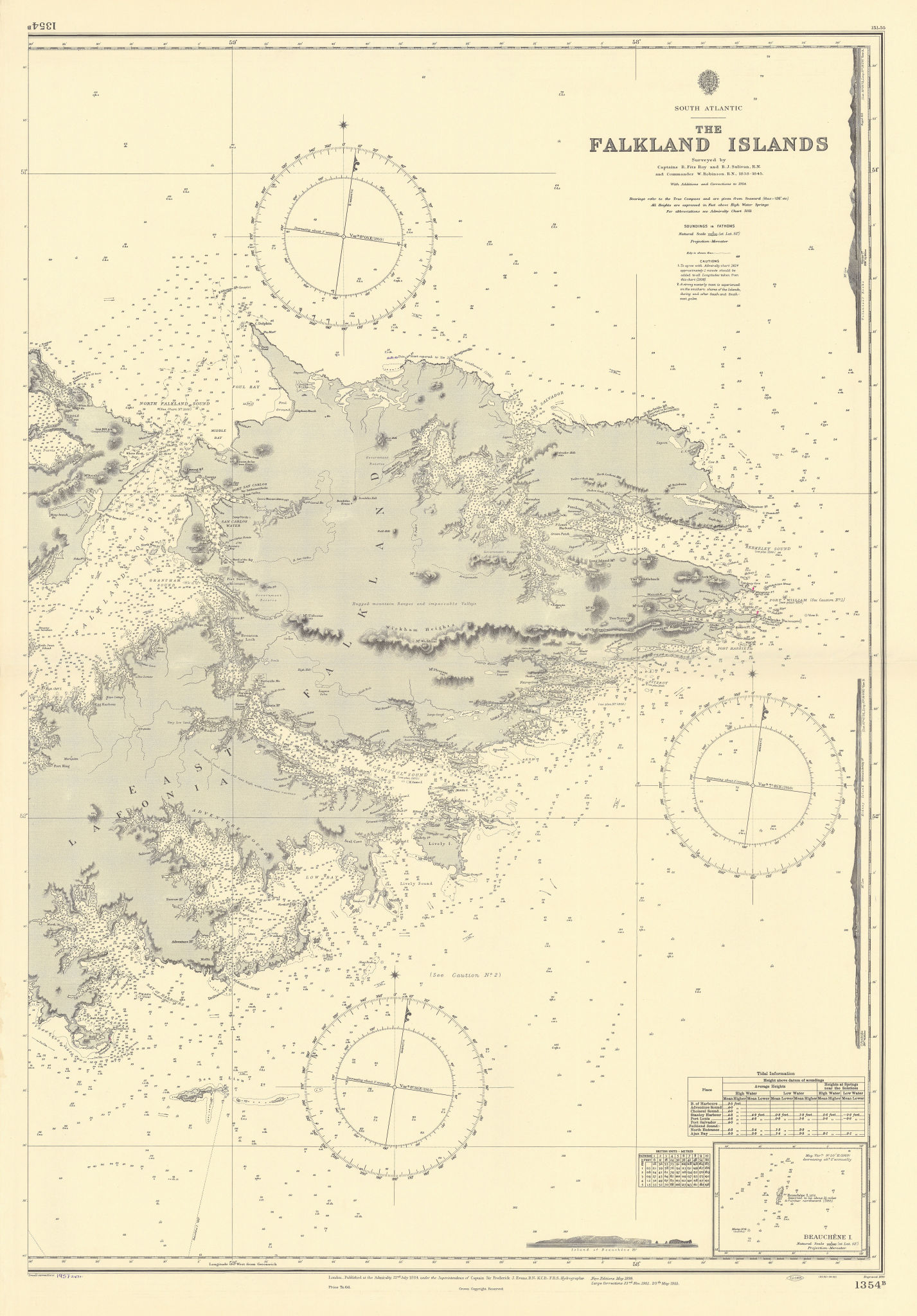 Associate Product Falkland Islands East Sheet Beauchêne Island ADMIRALTY sea chart 1884 (1957) map