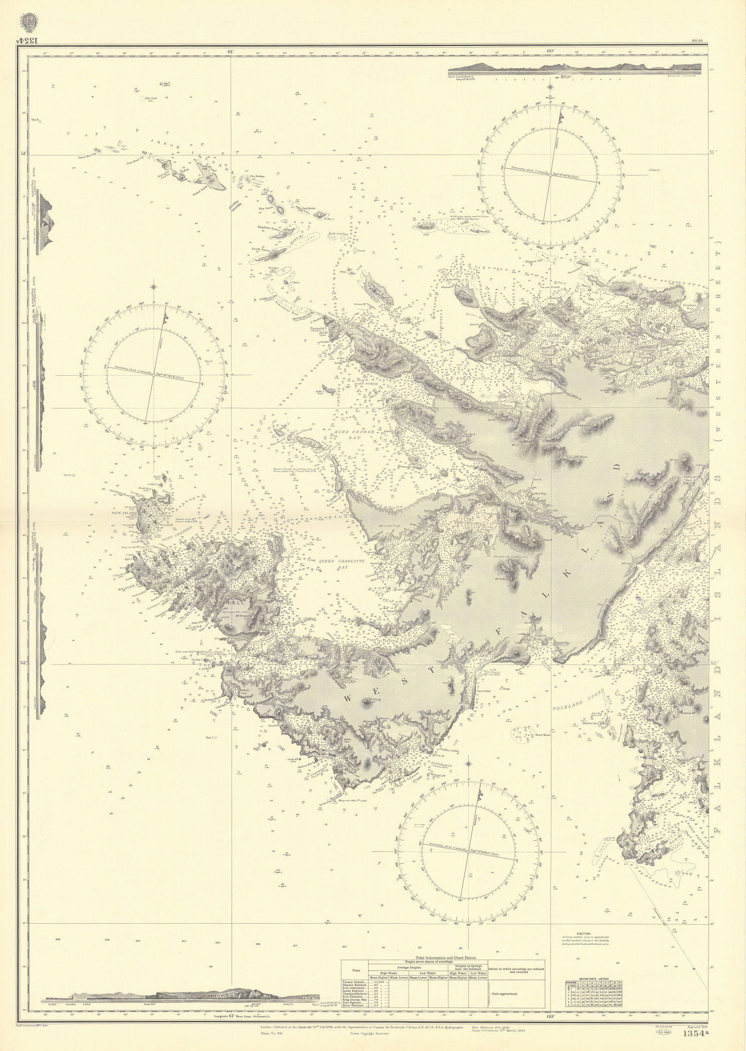 Associate Product Falkland Islands Western Sheet. ADMIRALTY sea chart 1884 (1955) old map