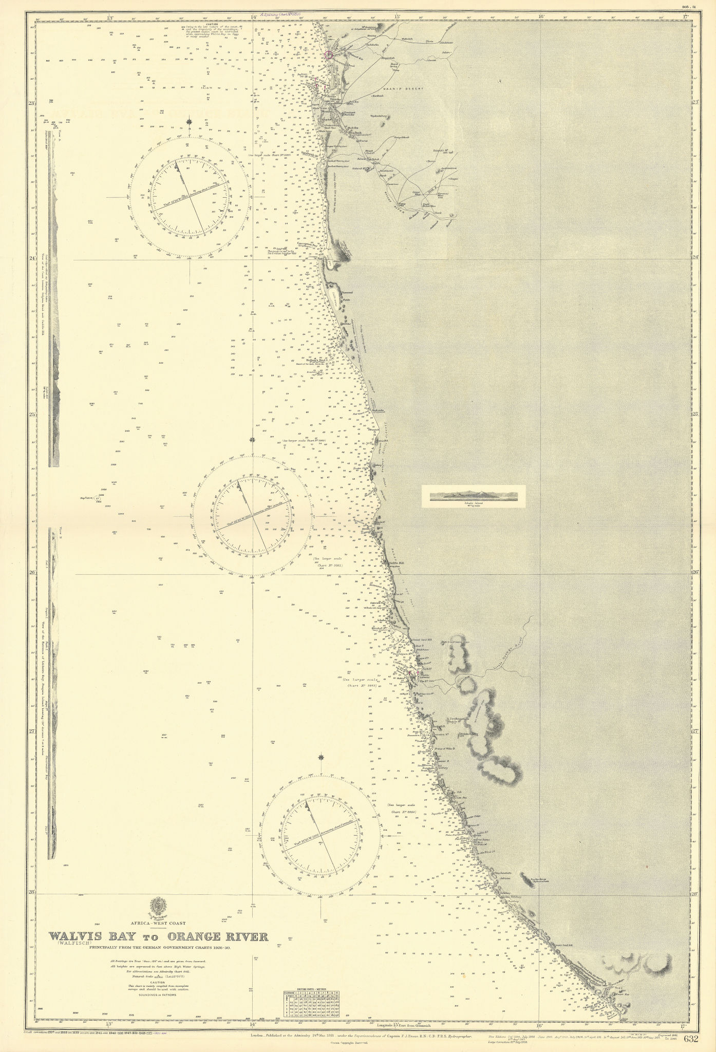 Associate Product South Namibia coast. Walvis Bay-Orange River ADMIRALTY sea chart 1881 (1954) map