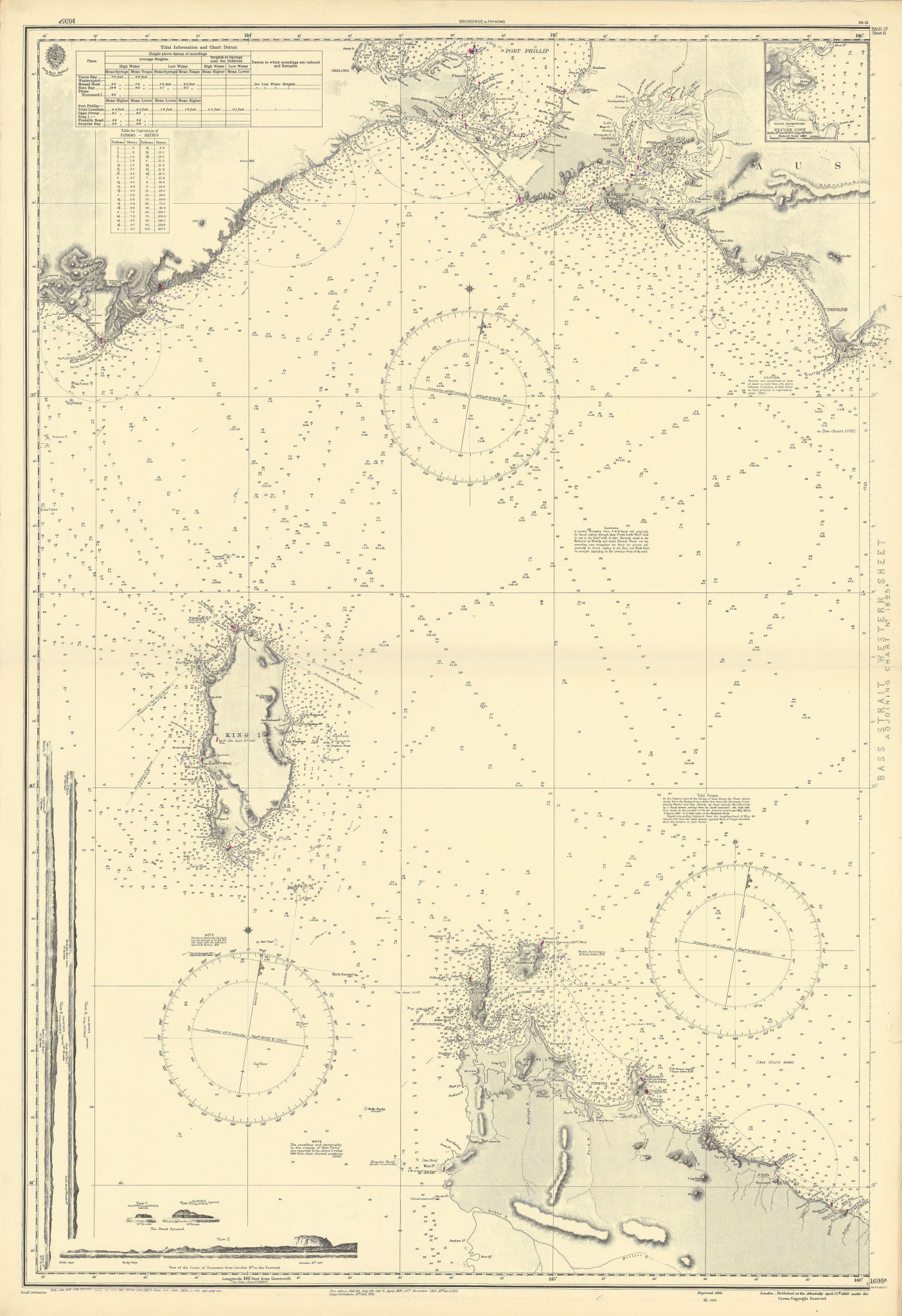 Associate Product Bass Strait West. King Island. Australia. ADMIRALTY sea chart 1868 (1954) map