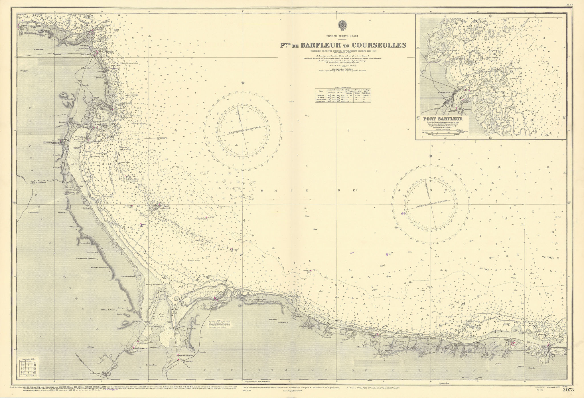 Associate Product Normandy coast Omaha Gold D-Day beaches ADMIRALTY sea chart 1894 (1955) map