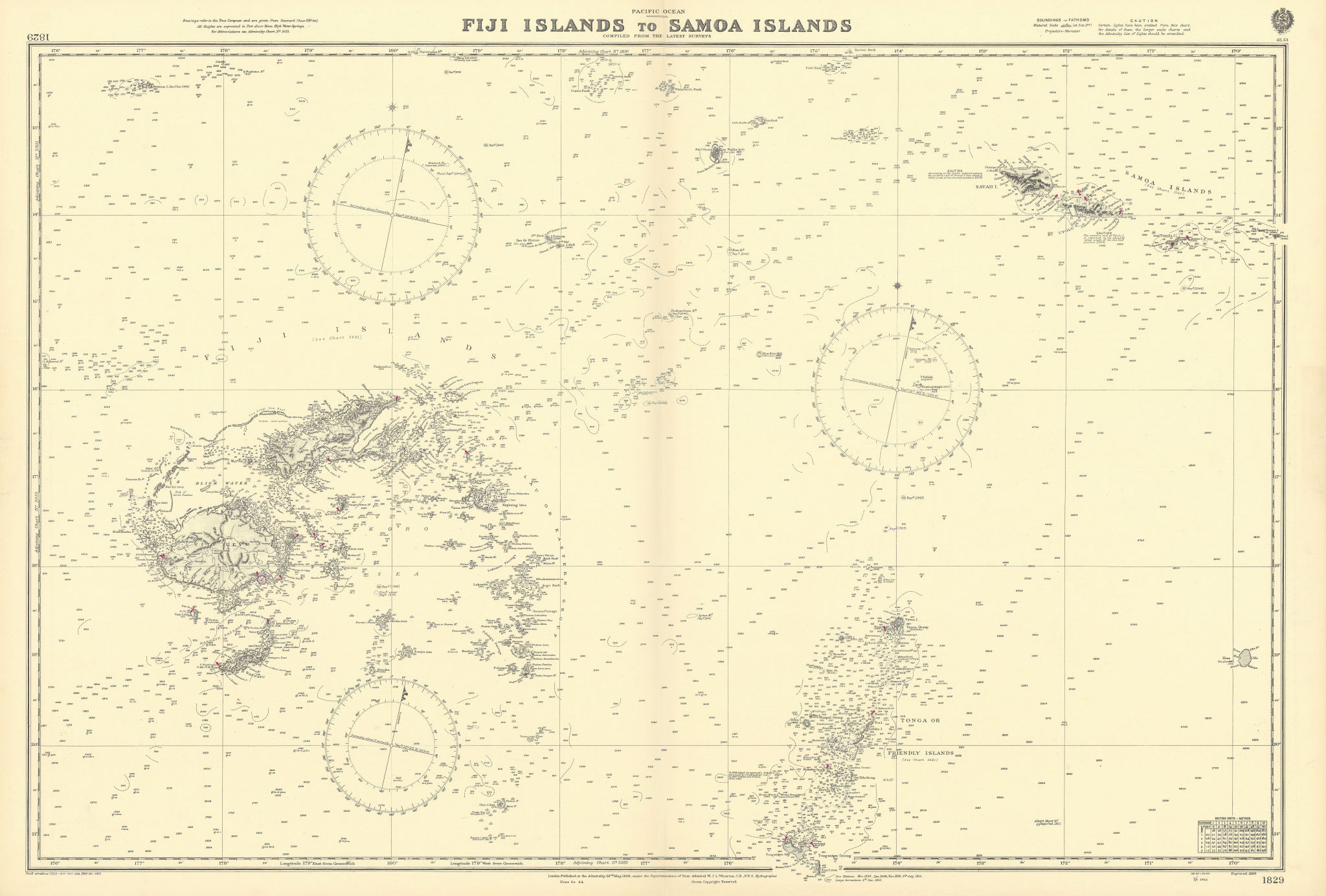 Fiji - Samoa Melanesia Polynesia Pacific ADMIRALTY sea chart 1896 (1954) map