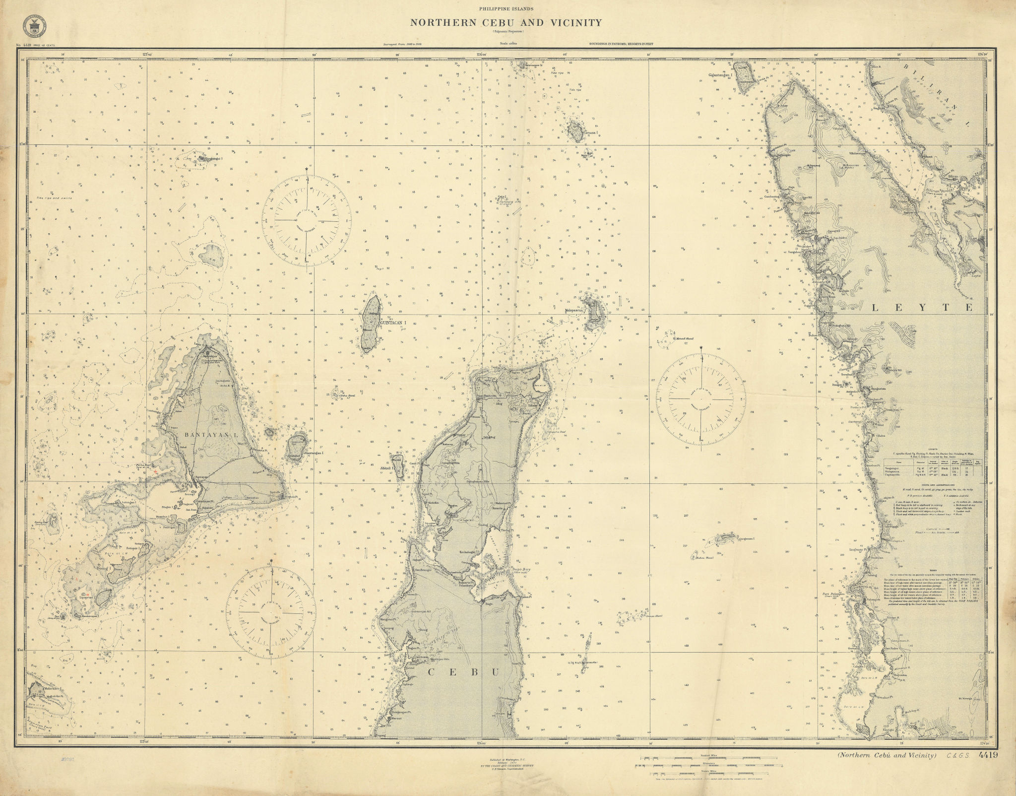 Philippines. Northern Cebu. Western Leyte. Bantanyan. USCGS sea chart 1910 map