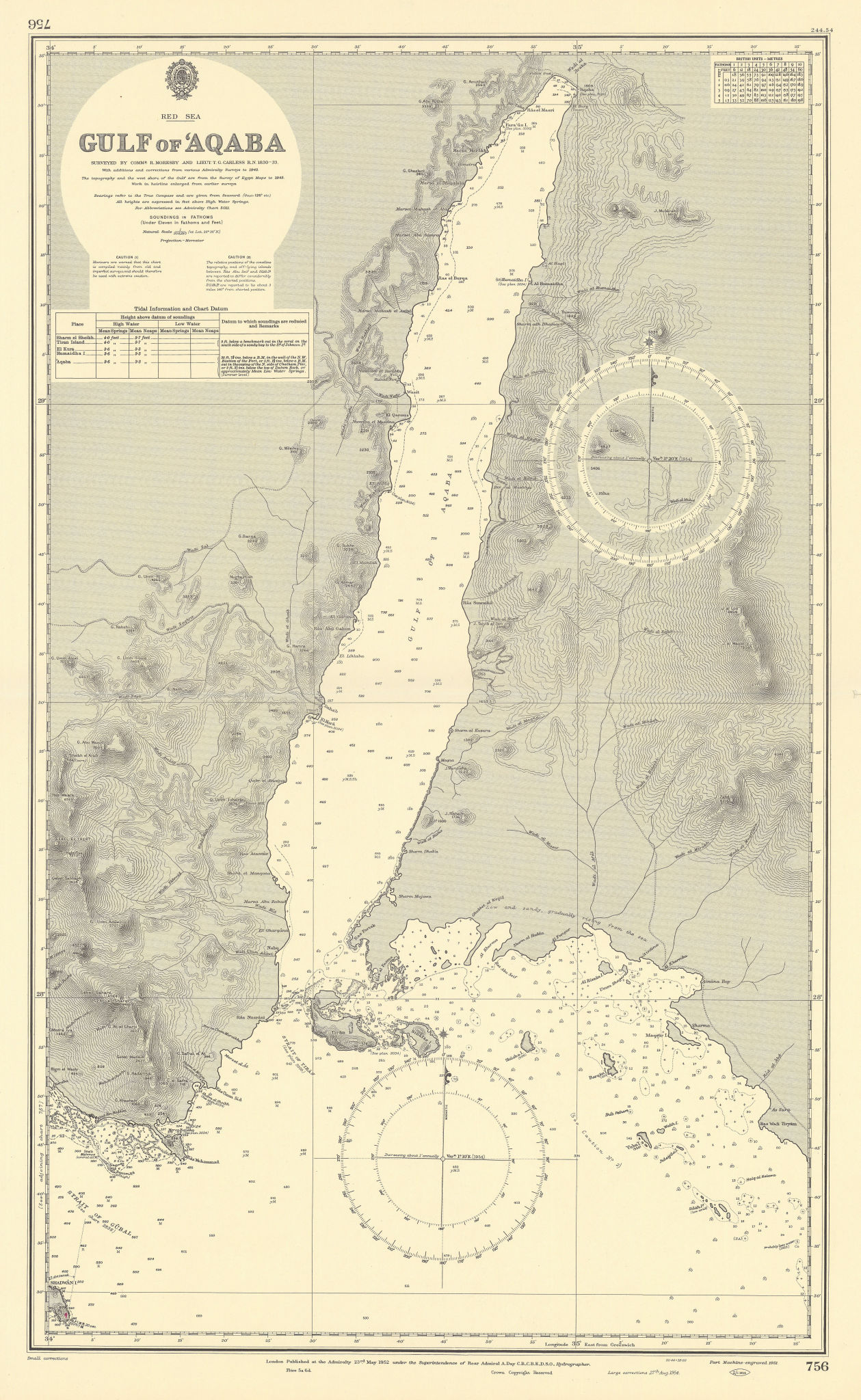 Gulf of Aqaba Red Sea Egypt Sharm el Sheikh. ADMIRALTY sea chart 1952 ...