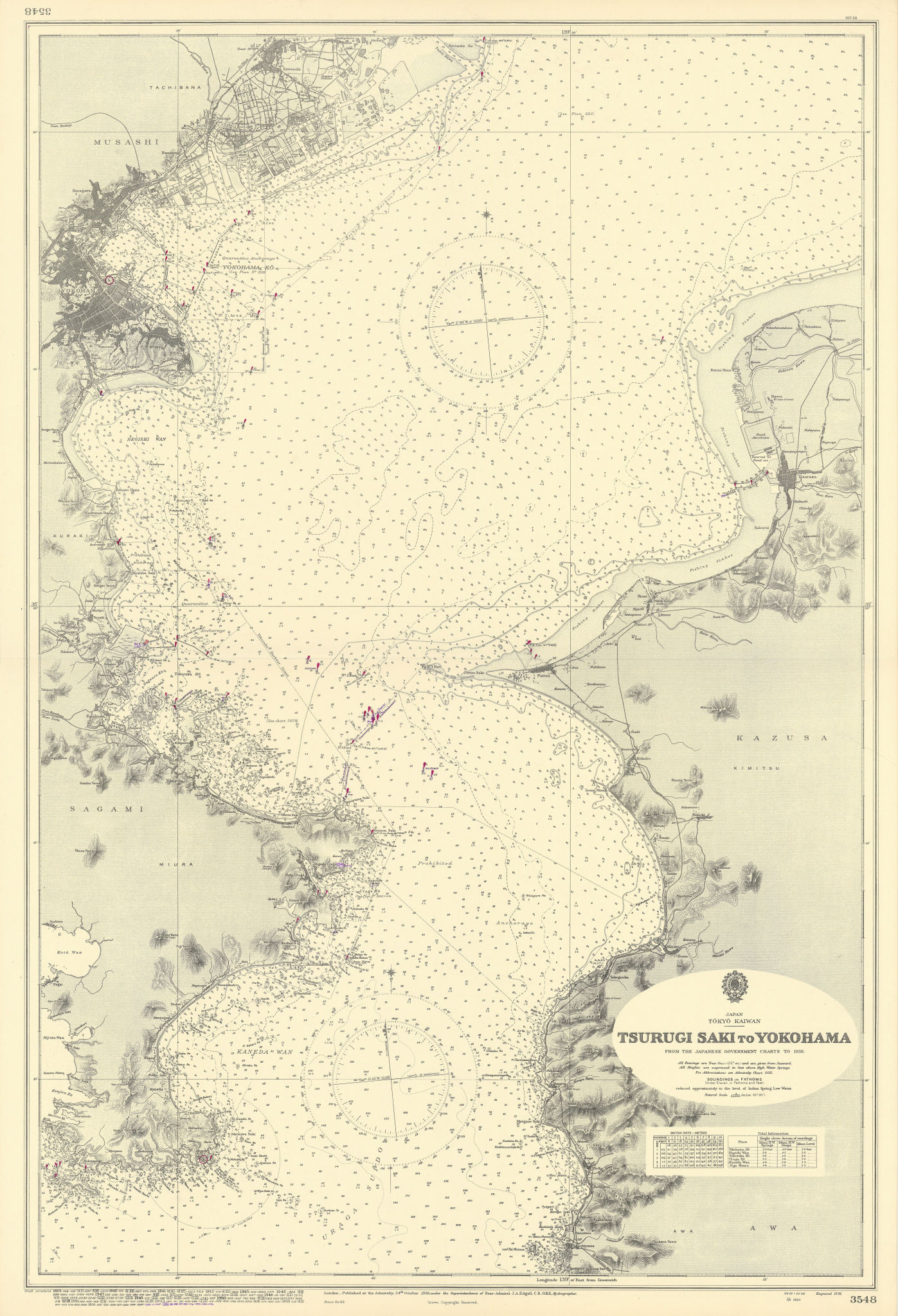 Associate Product Tsurugi Saki - Yokohama. Tokyo Kaiwan Japan. ADMIRALTY sea chart 1938 (1955) map