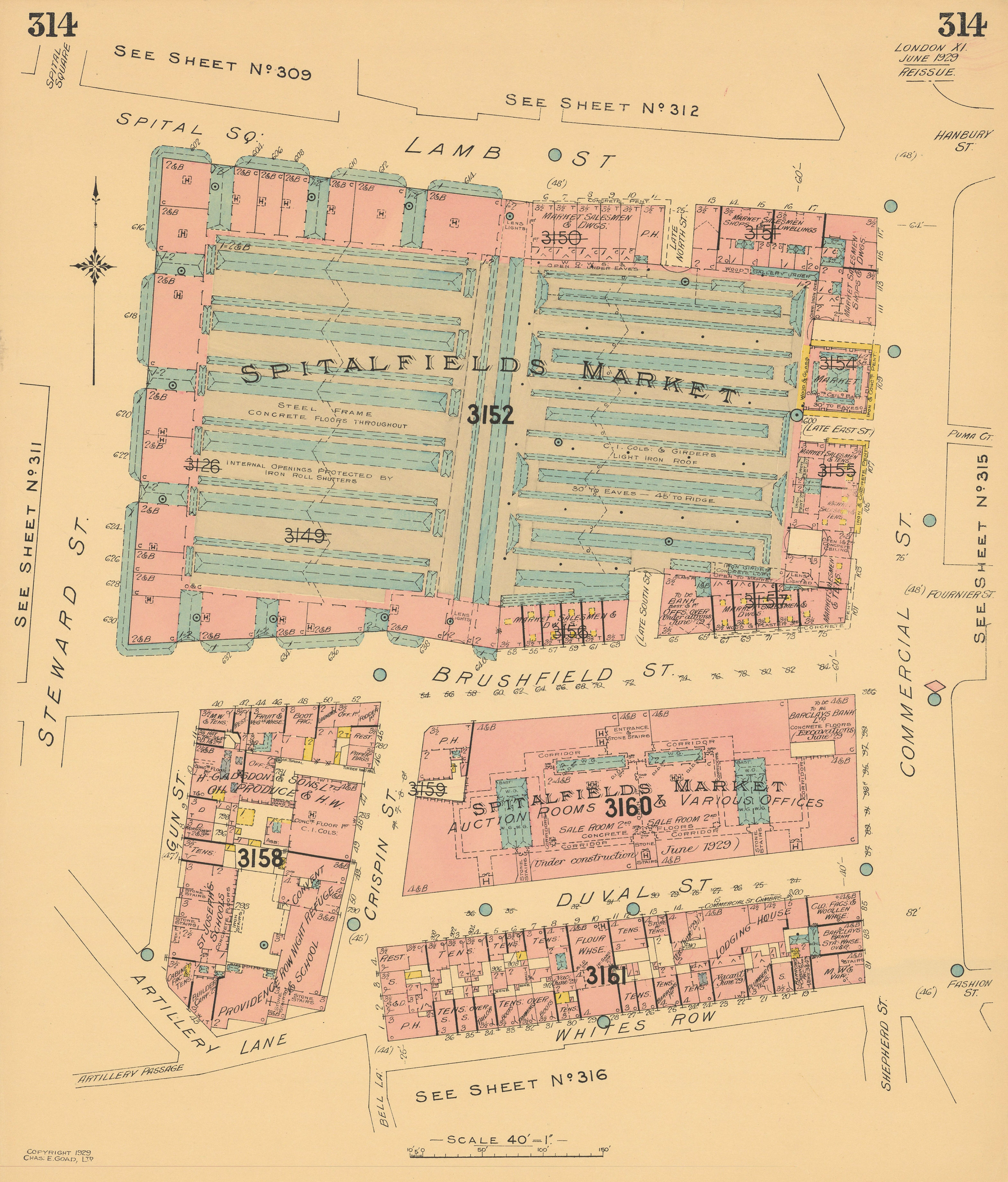 Associate Product Spitalfields Market Goad Insurance map. Commercial Street. Brushfield St 1929