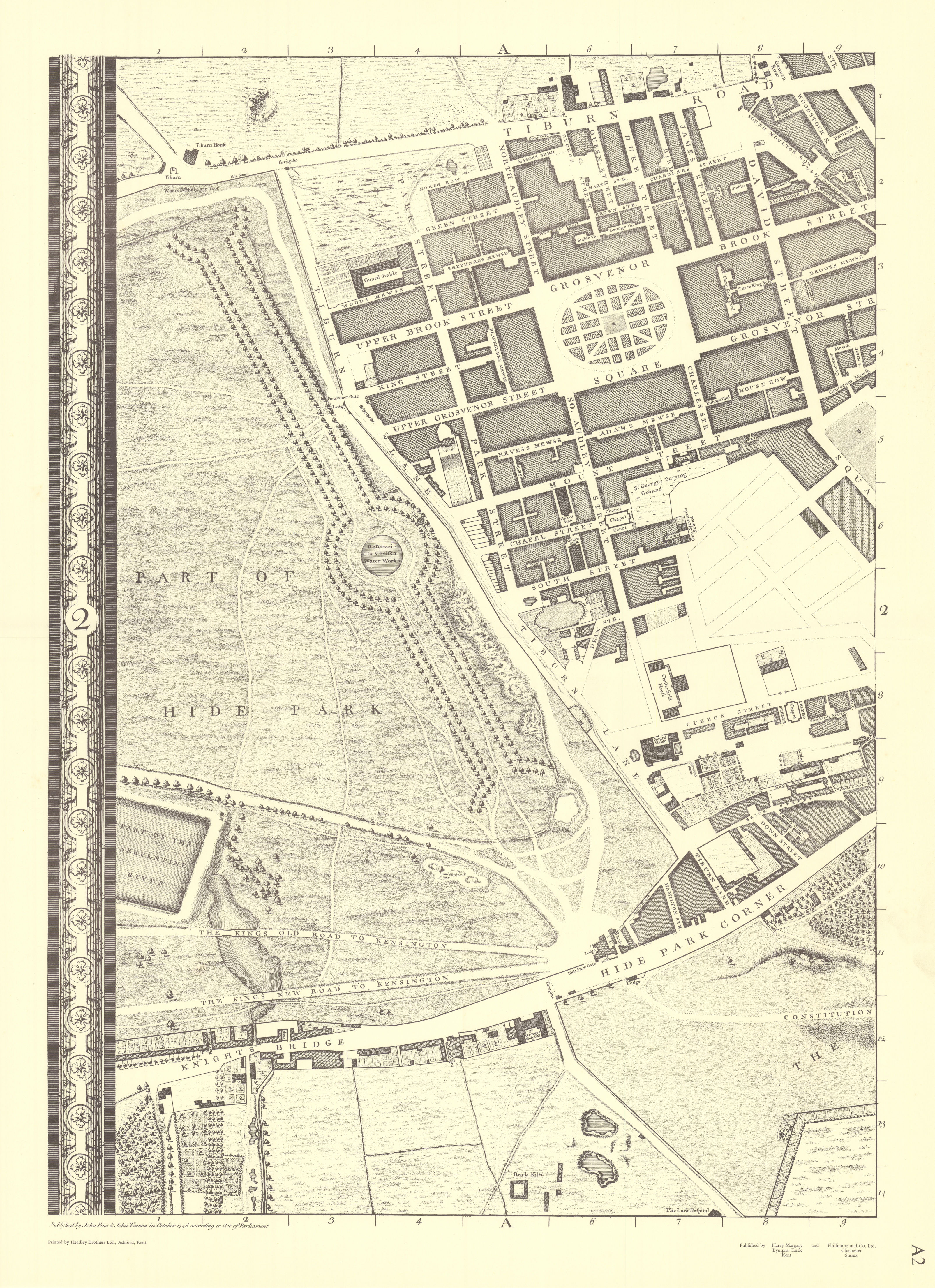 Associate Product Mayfair, Hyde Park, Knightsbridge, Belgravia. A2. After ROCQUE 1971 (1746) map