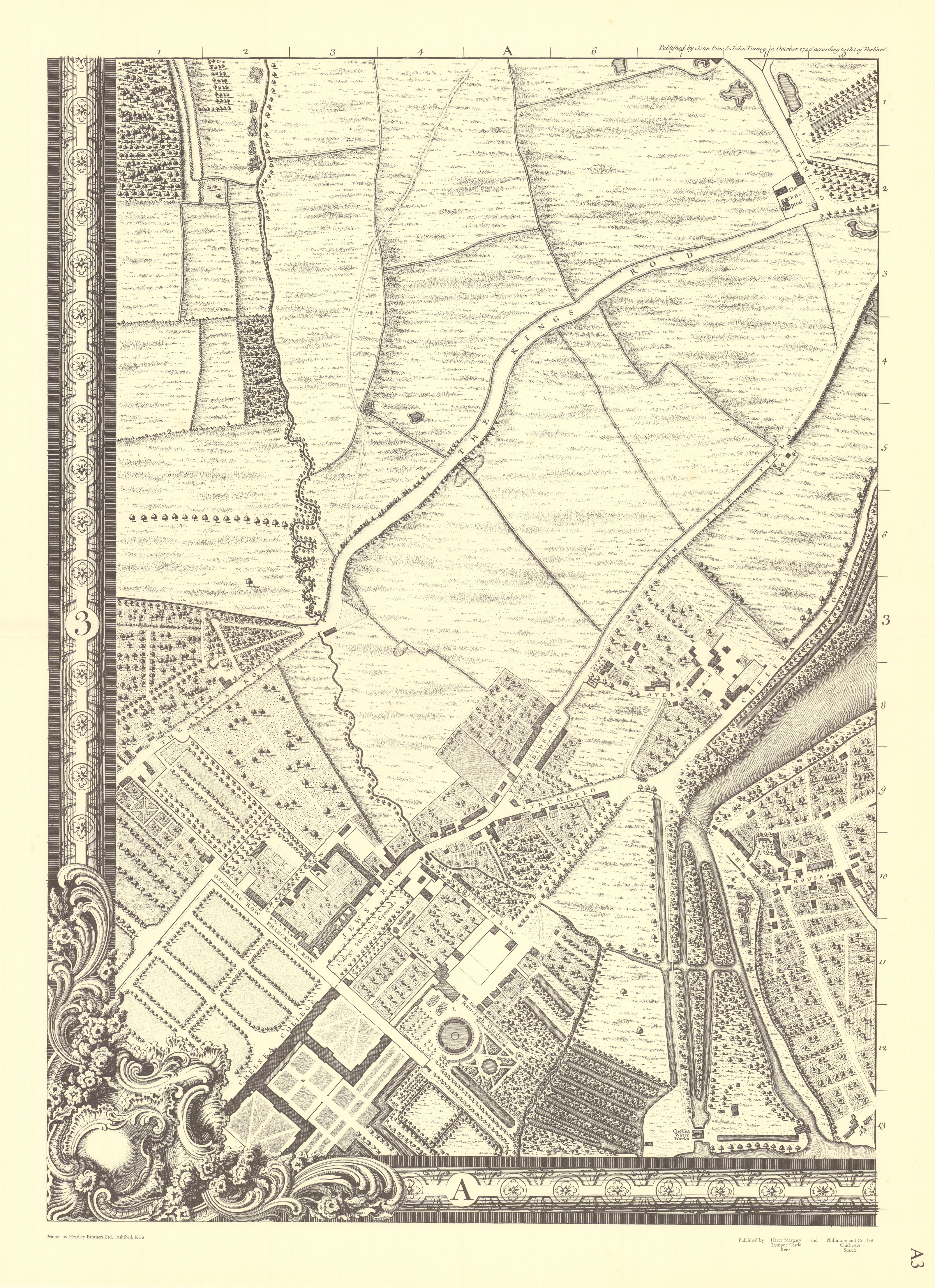 Chelsea, Belgravia, Knightsbridge, Pimlico. A3. After ROCQUE 1971 (1746) map