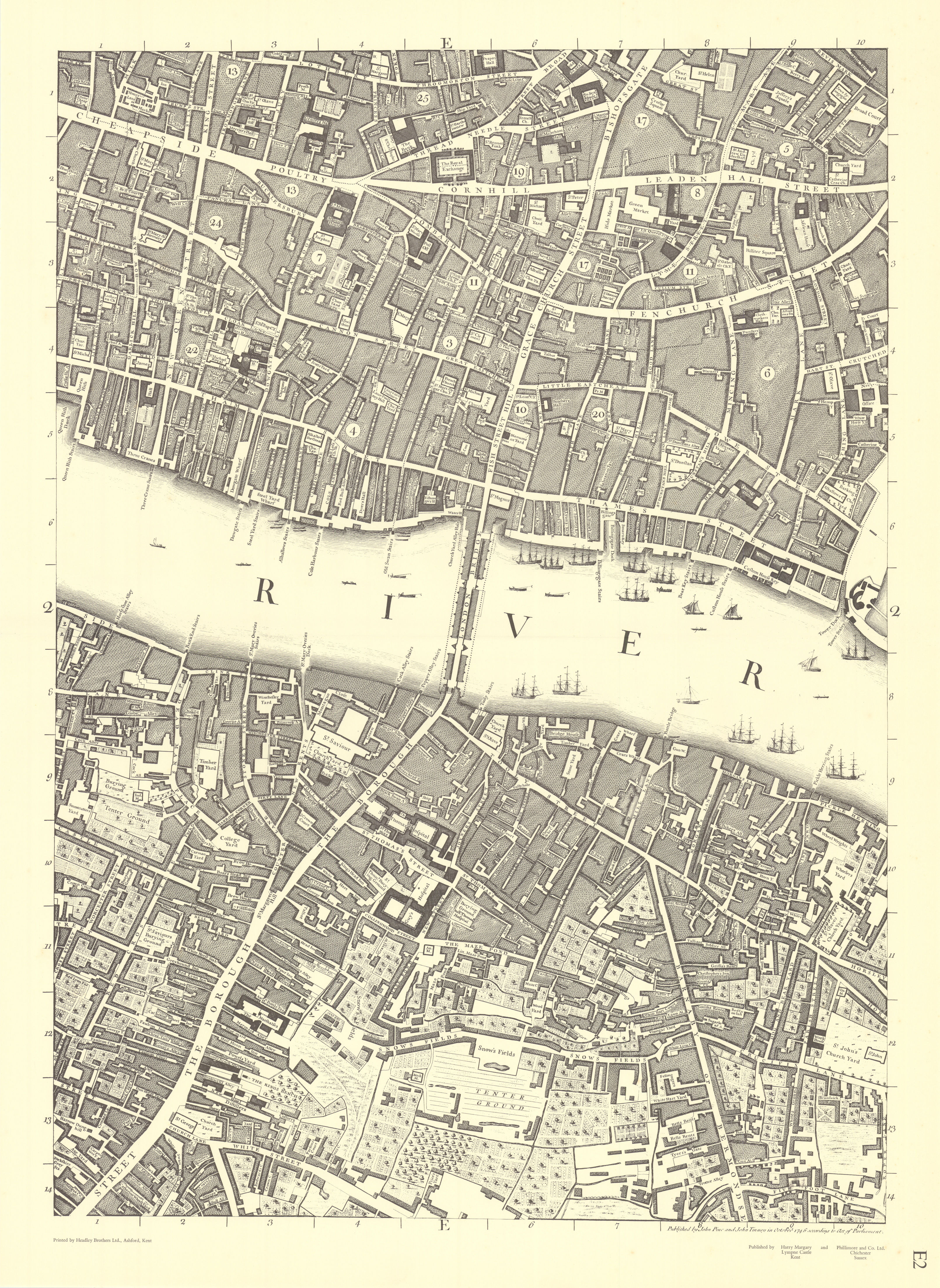 Associate Product City of London Bridge Bank Southwark Borough. E2. After ROCQUE 1971 (1746) map