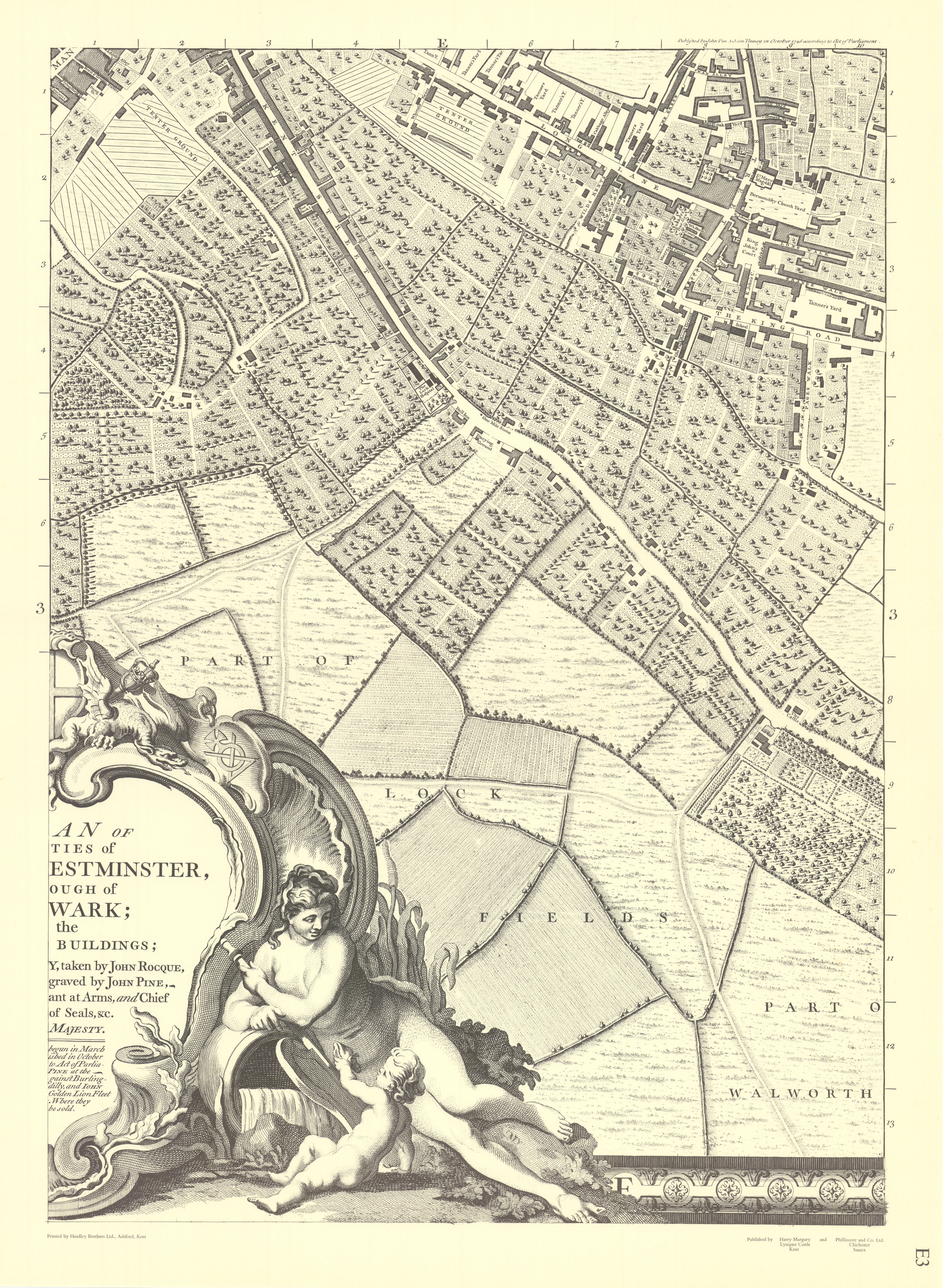Rotherhithe, Southwark, Old Kent Road. Sheet E3. After ROCQUE 1971 (1746) map