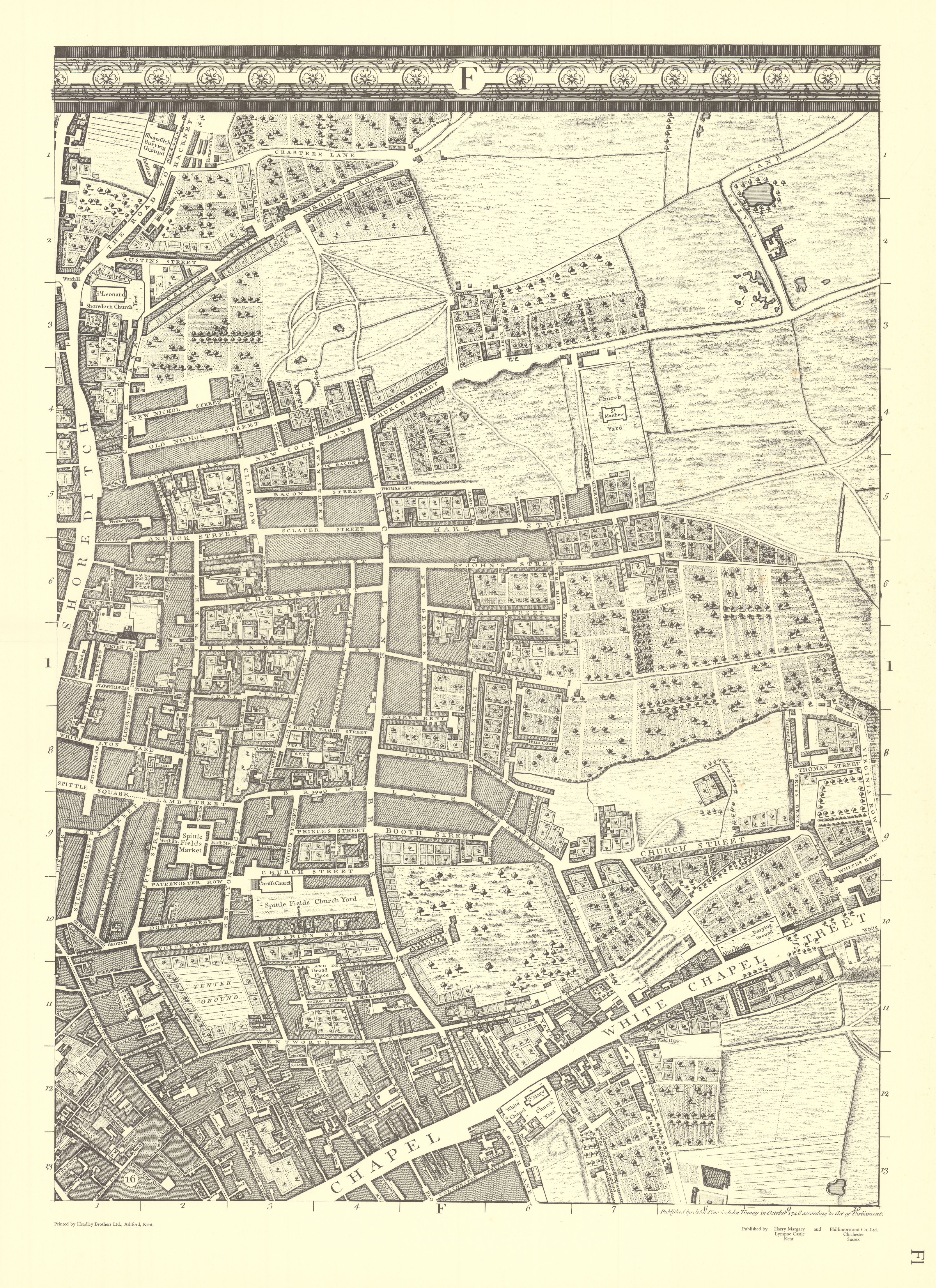 Associate Product Shoreditch Bethnal Grn Whitechapel Spitalfields F1. After ROCQUE 1971 (1746) map