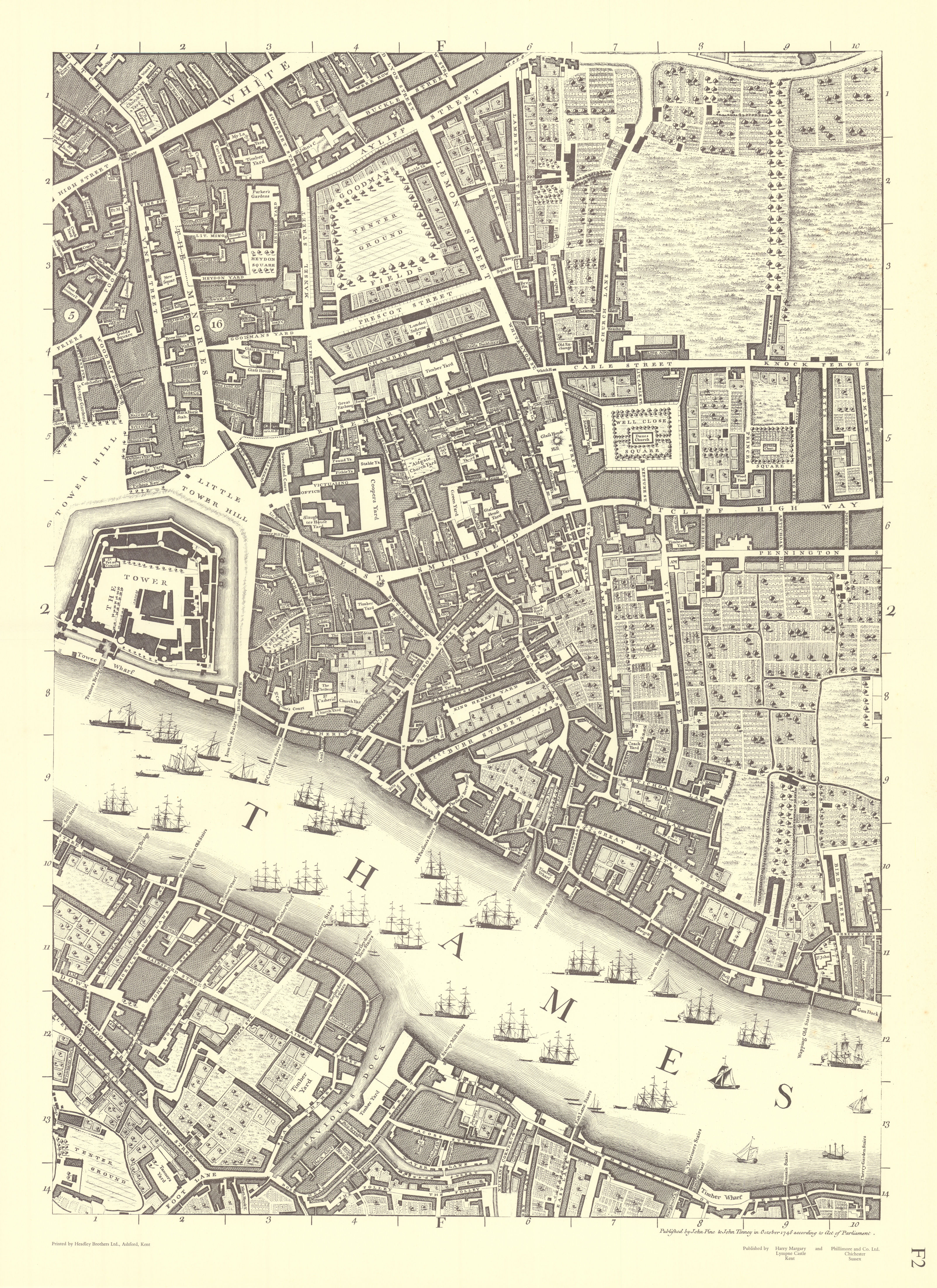 Associate Product Tower Aldgate Wapping Whitechapel Bermondsey. F2. After ROCQUE 1971 (1746) map
