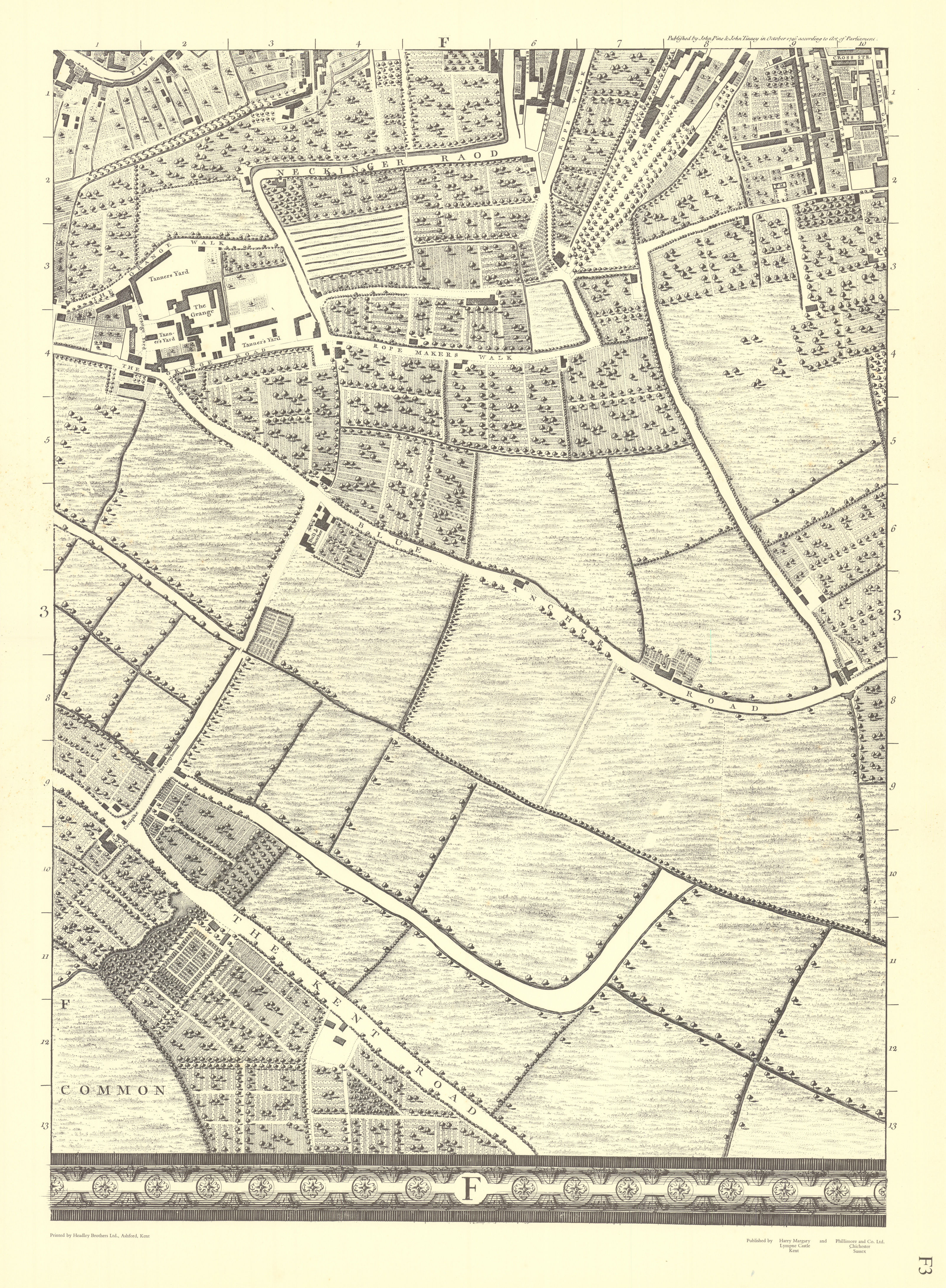 Associate Product Old Kent Road & Bermondsey. Sheet F3. After ROCQUE 1971 (1746) vintage map