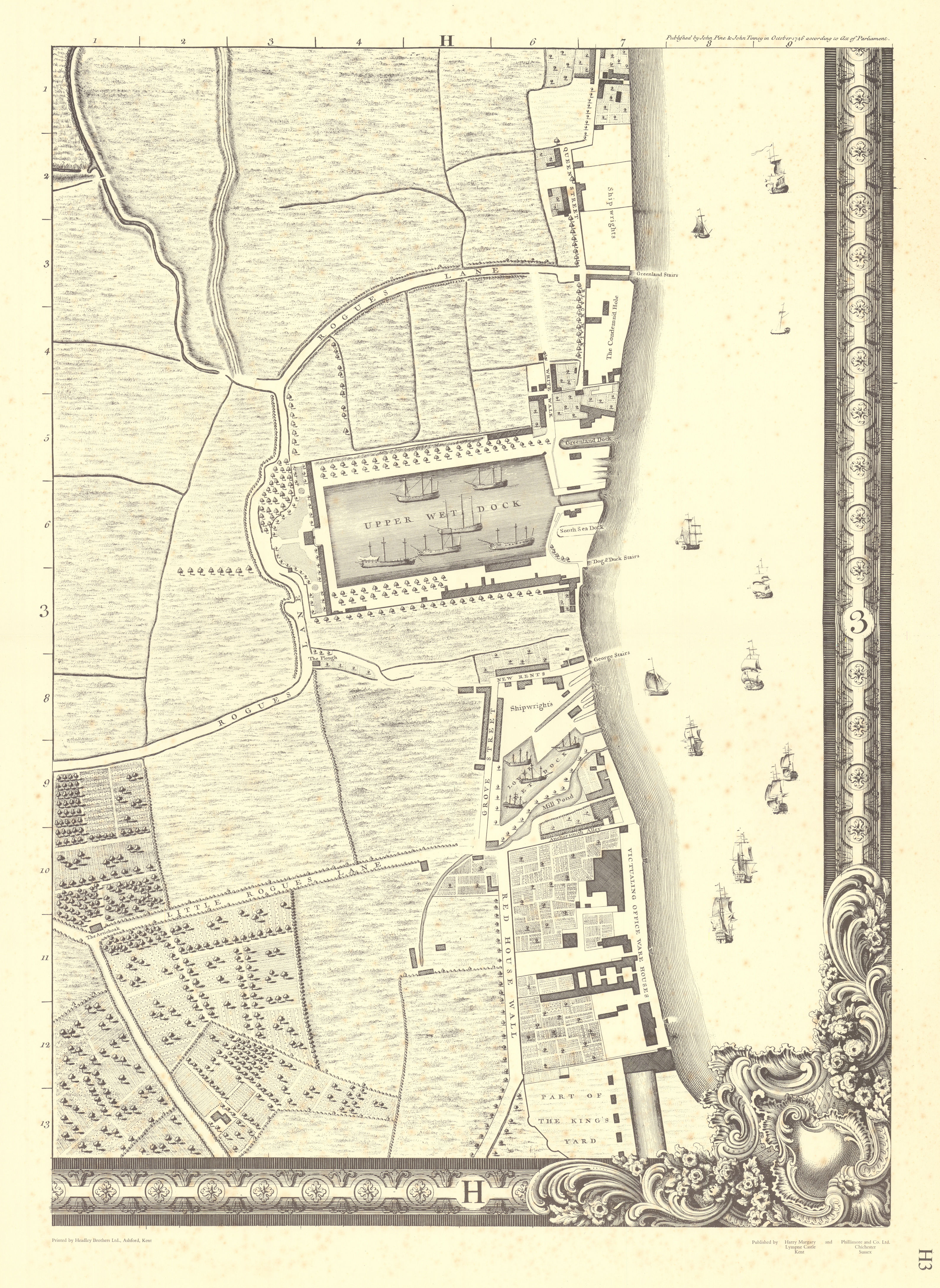 Associate Product Rotherhithe Surrey Quays Deptford Greenland Dock H3 after ROCQUE 1971 (1746) map