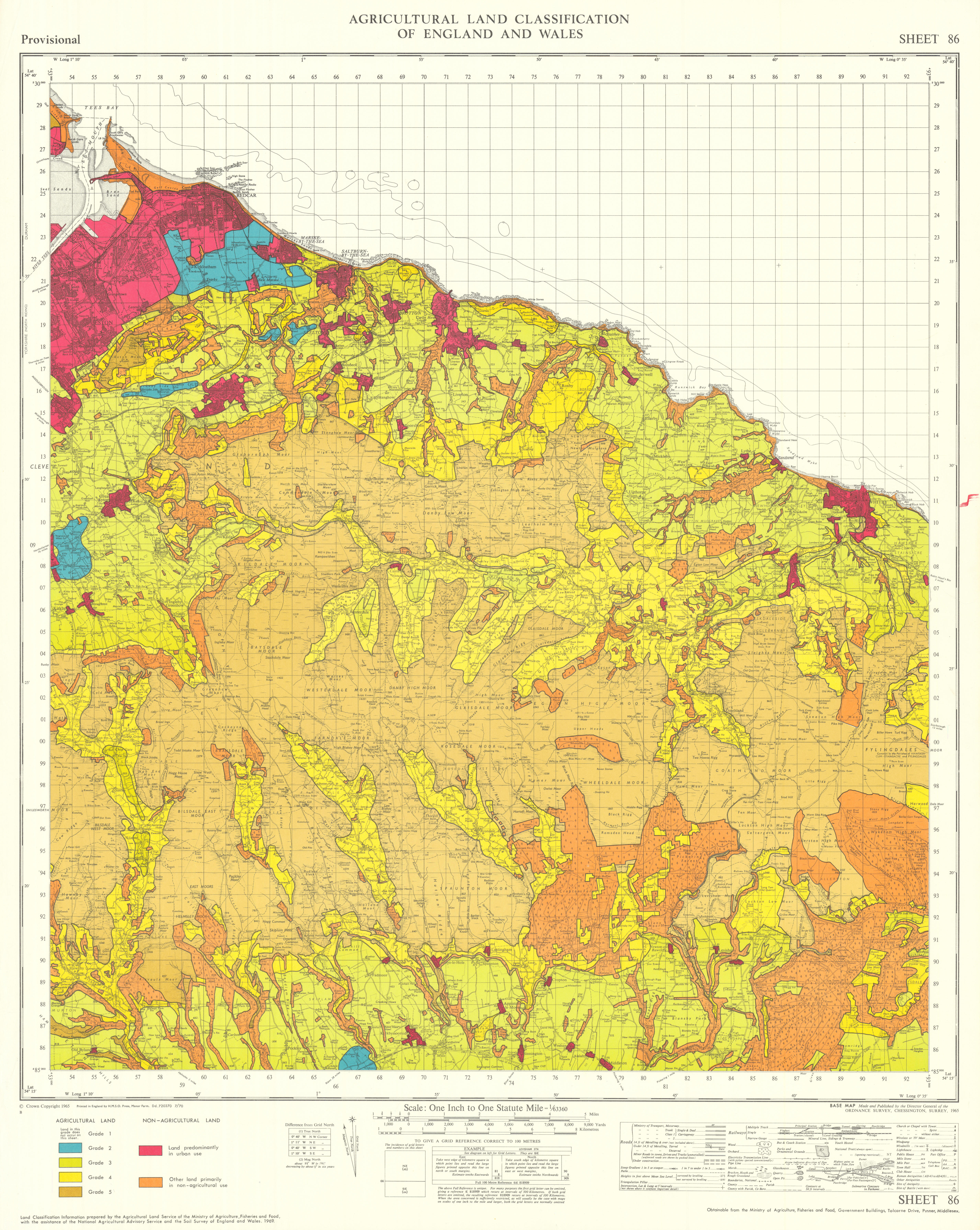 Associate Product Agricultural Land Classification 86 North York Moors & Cleveland Hills 1970 map