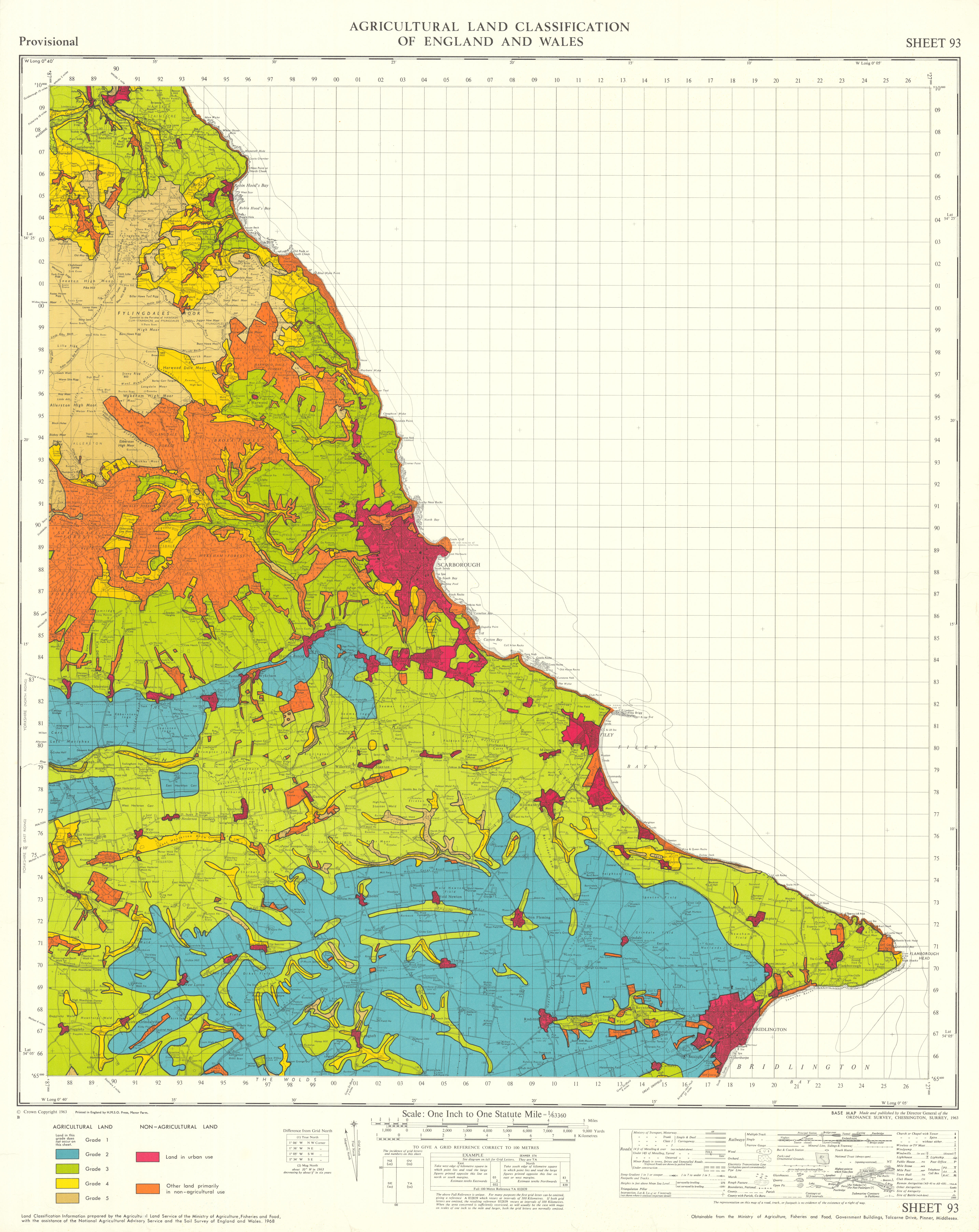 Associate Product Agricultural Land Classification 93 Yorkshire Wolds. Vale of Pickering 1968 map