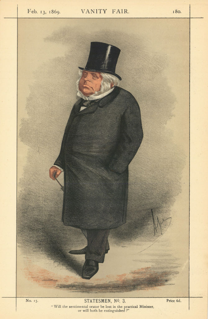 VANITY FAIR SPY CARTOON John Bright 'Will the sentimental orator be lost…' 1869