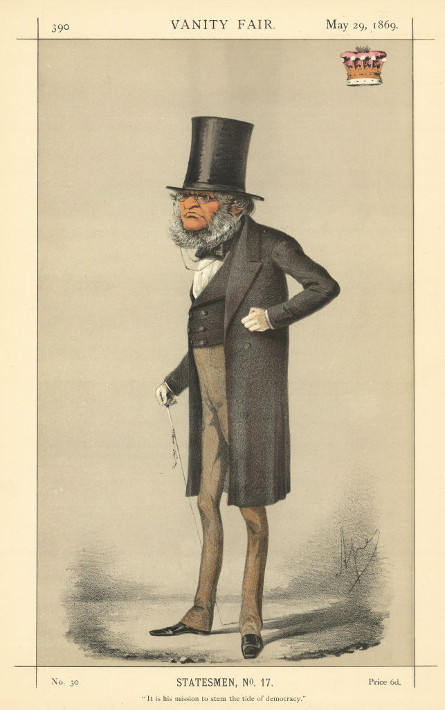 Associate Product VANITY FAIR SPY CARTOON Earl of Derby 'It is his mission to stem the tide…' 1869