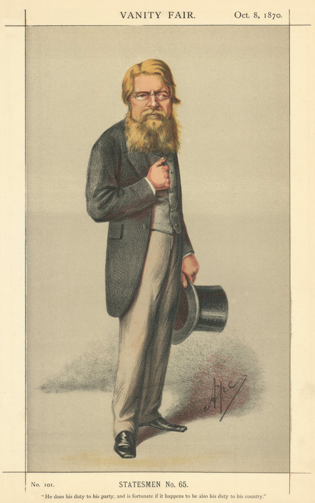 VANITY FAIR SPY CARTOON Stafford Northcote 'He does his duty to his party…' 1870