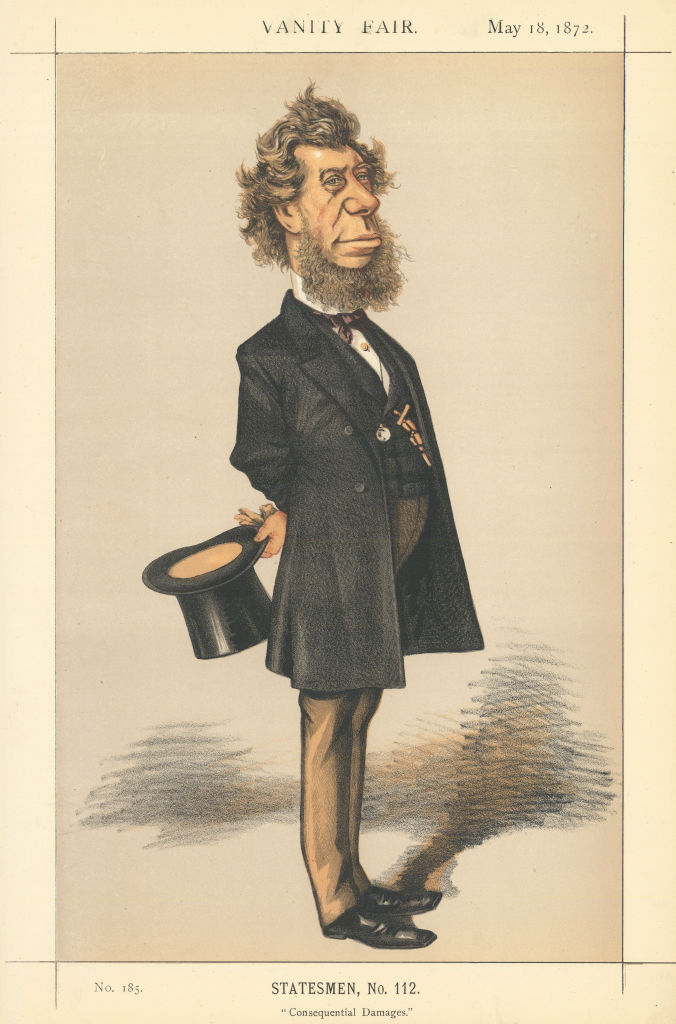 SPY CARTOON. Hamilton Fish US Secretary of State 'Consequential damages'  1872