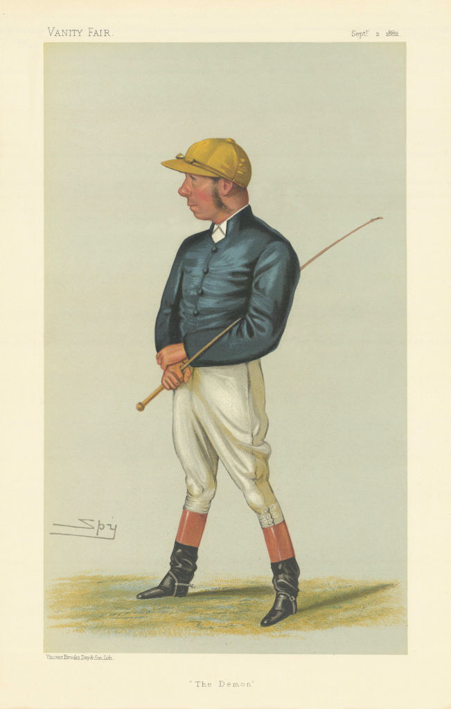 VANITY FAIR SPY CARTOON George Fordham 'The Demon' Jockeys 1882 old print