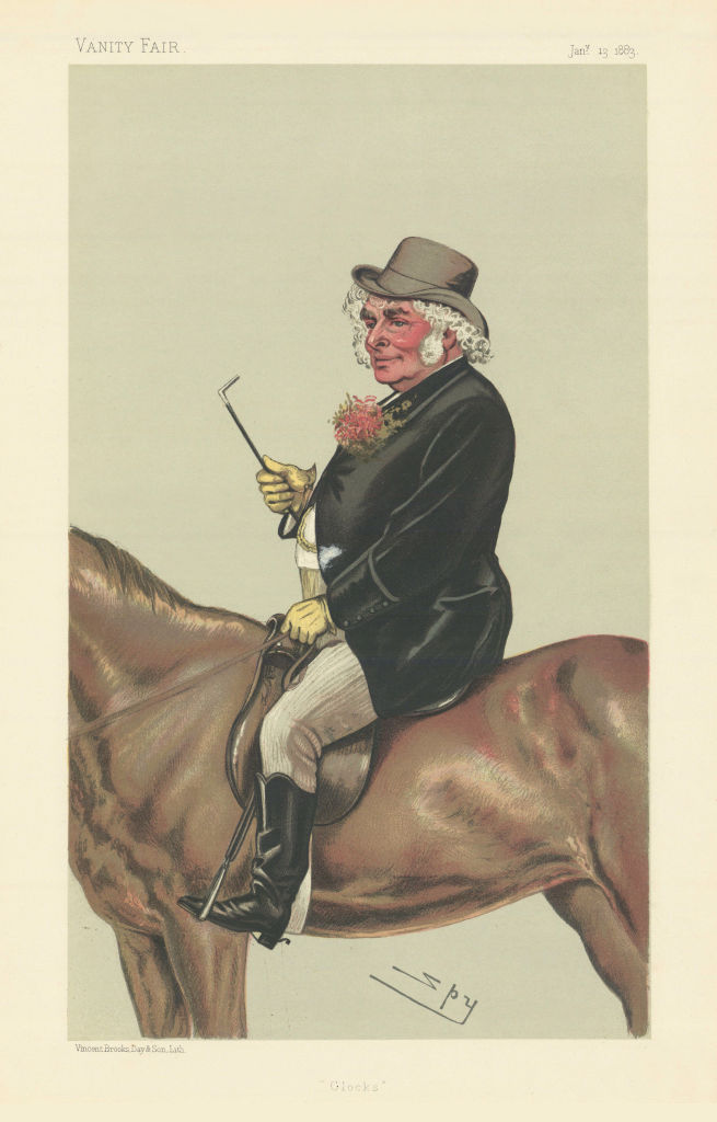 VANITY FAIR SPY CARTOON Sir John Bennett 'Clocks' Sport rider 1883 old print