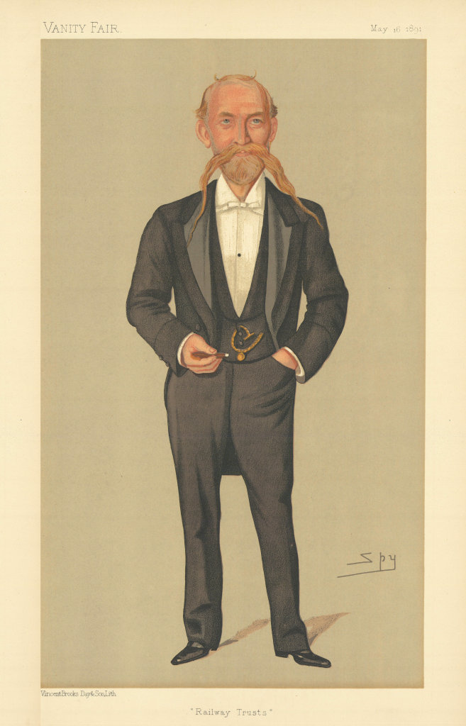 VANITY FAIR SPY CARTOON Capt Francis Pavy 'Railway Trusts' Business 1891 print
