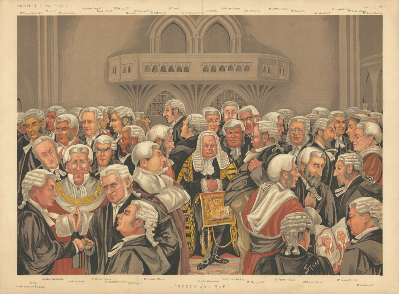 VANITY FAIR SPY CARTOON FOLIO. Group of jurists 'Bench & Bar' By STUFF. Law 1891