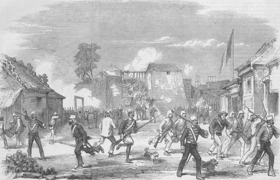 Associate Product CHINA. Panic at the commissariat stores-Great firing and no execution, 1858