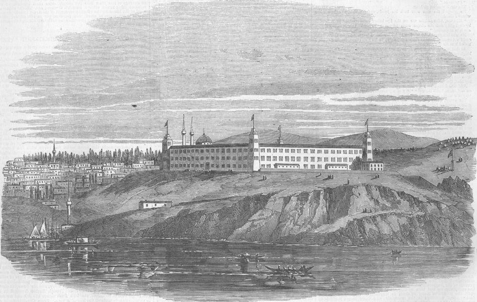 TURKEY. Barracks at Uskudar-The British Hospital, antique print, 1855