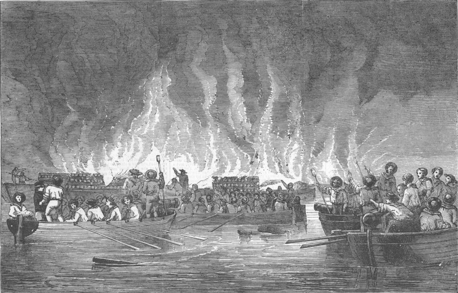 Associate Product CRIMEAN WAR. Destruction of Russian Vessels at Old Salis. Baltic, print, 1855