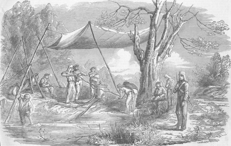 Associate Product BURMA. Incidents of the Burmese War. A Watering Party at the Vasai Creek, 1853
