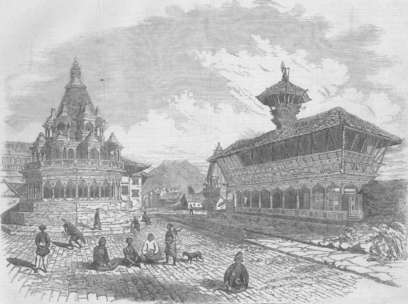 NEPAL. Temple of Sru Khrishna, antique print, 1855