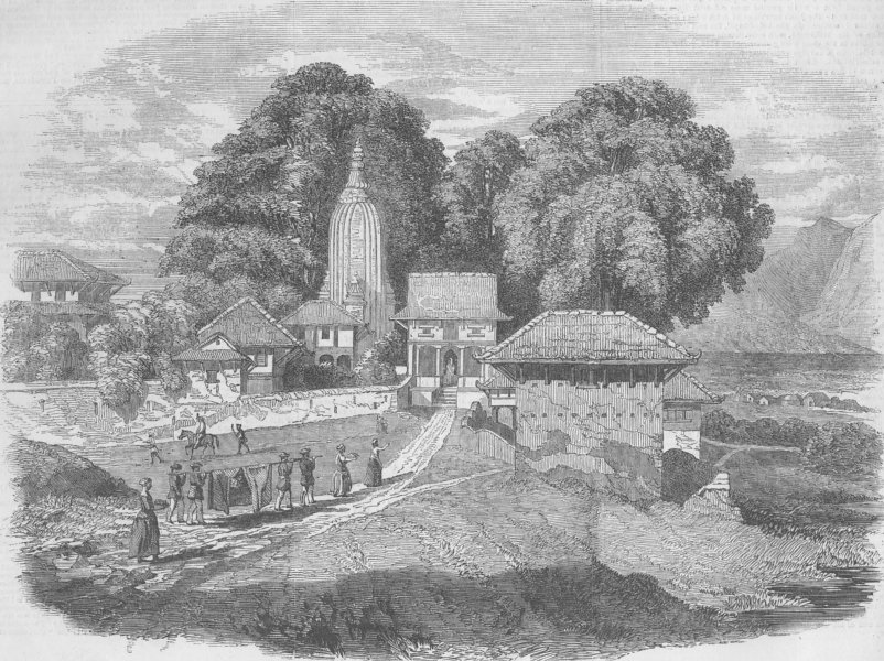 Associate Product NEPAL. Narrain Hithu and Hindu Temple, antique print, 1855