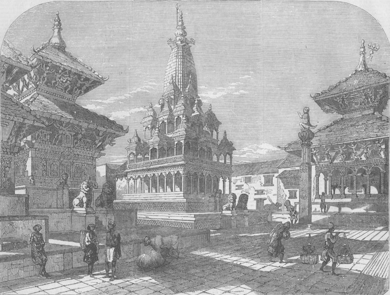 NEPAL. Temple of Khrishna Jee, antique print, 1855