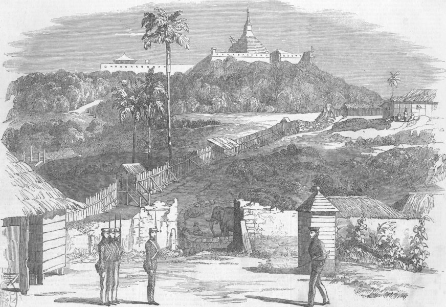 Associate Product BURMA. The Burmese war-Temporary stockade, Mottama, antique print, 1853