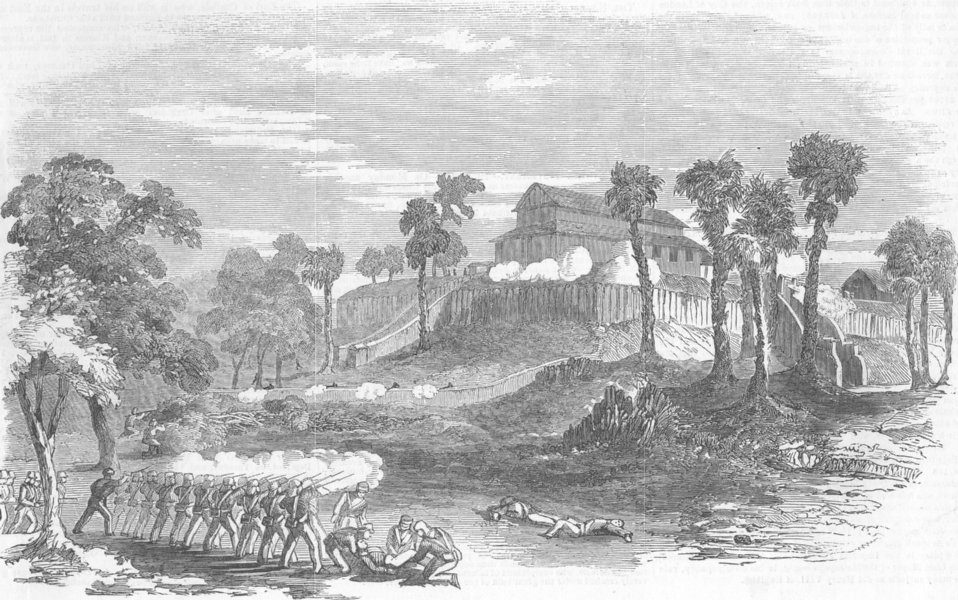 Associate Product RANGOON. Storming and Capture of White House Picket Stockade. Burma, print, 1853