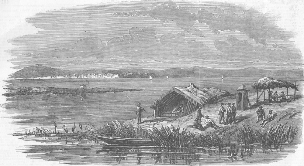 ROMANIA. Sketch of the Danube at Giurgiu, opposite Rousse, antique print, 1853