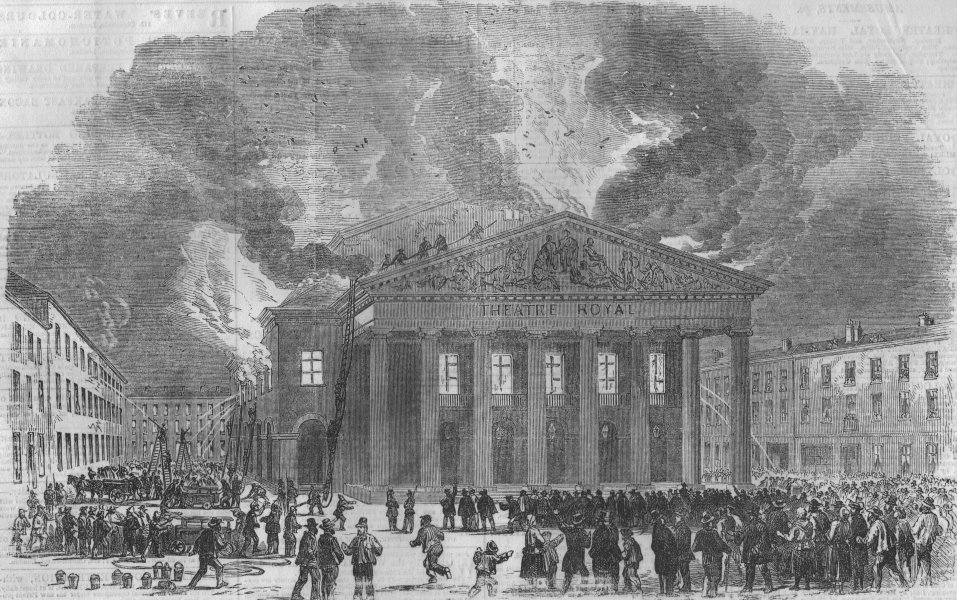 Associate Product BRUSSELS. Burning of the theatre of la Monnaie. Belgium, antique print, 1855