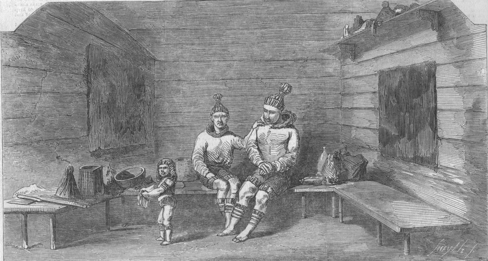 Associate Product CANADA. Eskimos. Interior of an Esquimaux hut, antique print, 1853