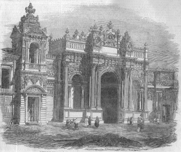 Associate Product TURKEY. Gateway to the Dolmabaghdsche Palace, on the Bosphorus, old print, 1853