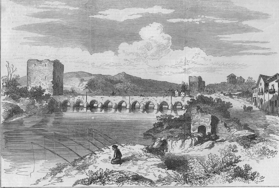 CORDOBA. Sketches in Spain. The Old Bridge. Spain, antique print, 1873