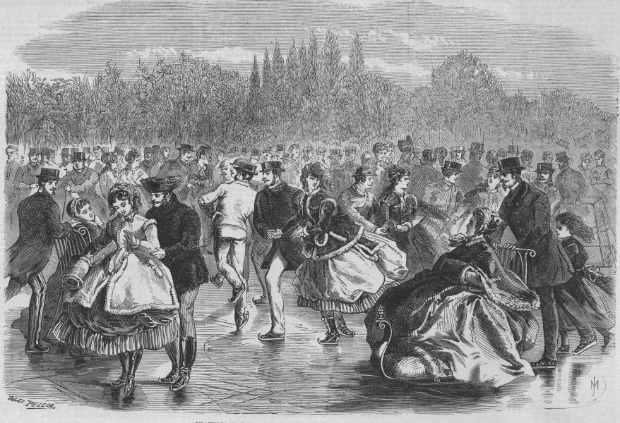 Associate Product BOIS DE BOULOGNE. Skating on the Lake of Suresne. Paris, antique print, 1869