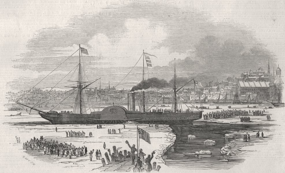 Associate Product BOSTON. Steamship Britannia. The Britannia steam-ship leaving Boston, US, 1847