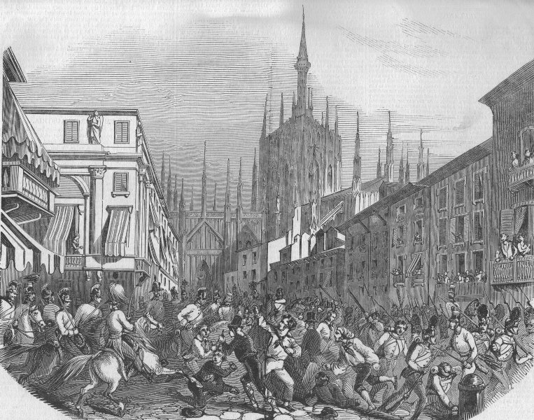 Associate Product MILAN. Italian Revolution 1848. Emeute in the Corso dei Servi. Italy, 1847