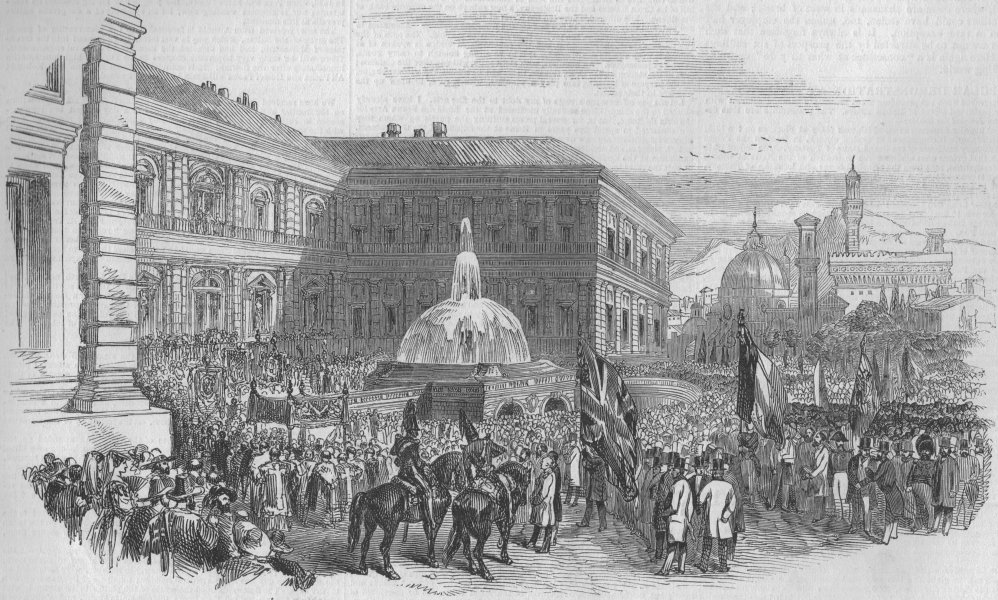 ITALIAN REVOLUTION 1848.Political Demonstration in Florence(Palais Pitti), 1847