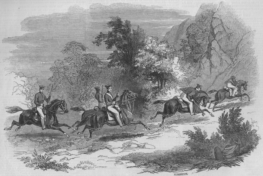 Associate Product SOUTH AFRICA. Seventh Kaffir War. Cape Mounted Rifles pursuing Negroes, 1847