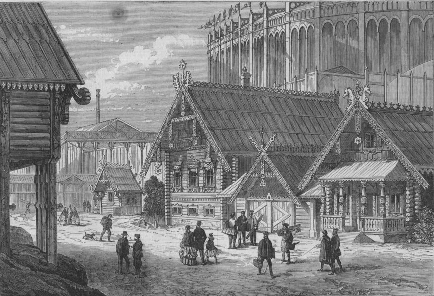 FRANCE. Paris International Exhibition. Russian cottages in the Park, 1867